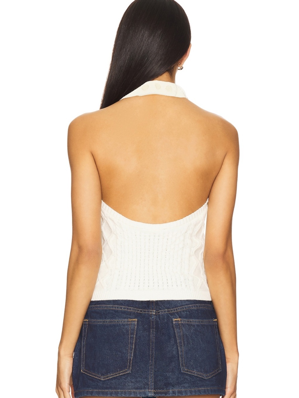 Central Park West White Cable Knit Sleeveless Crop Top - Picture 3 of 3
